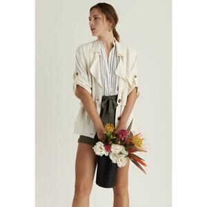Moon River Off White Linen Button Down Oversize Chore Coat size large